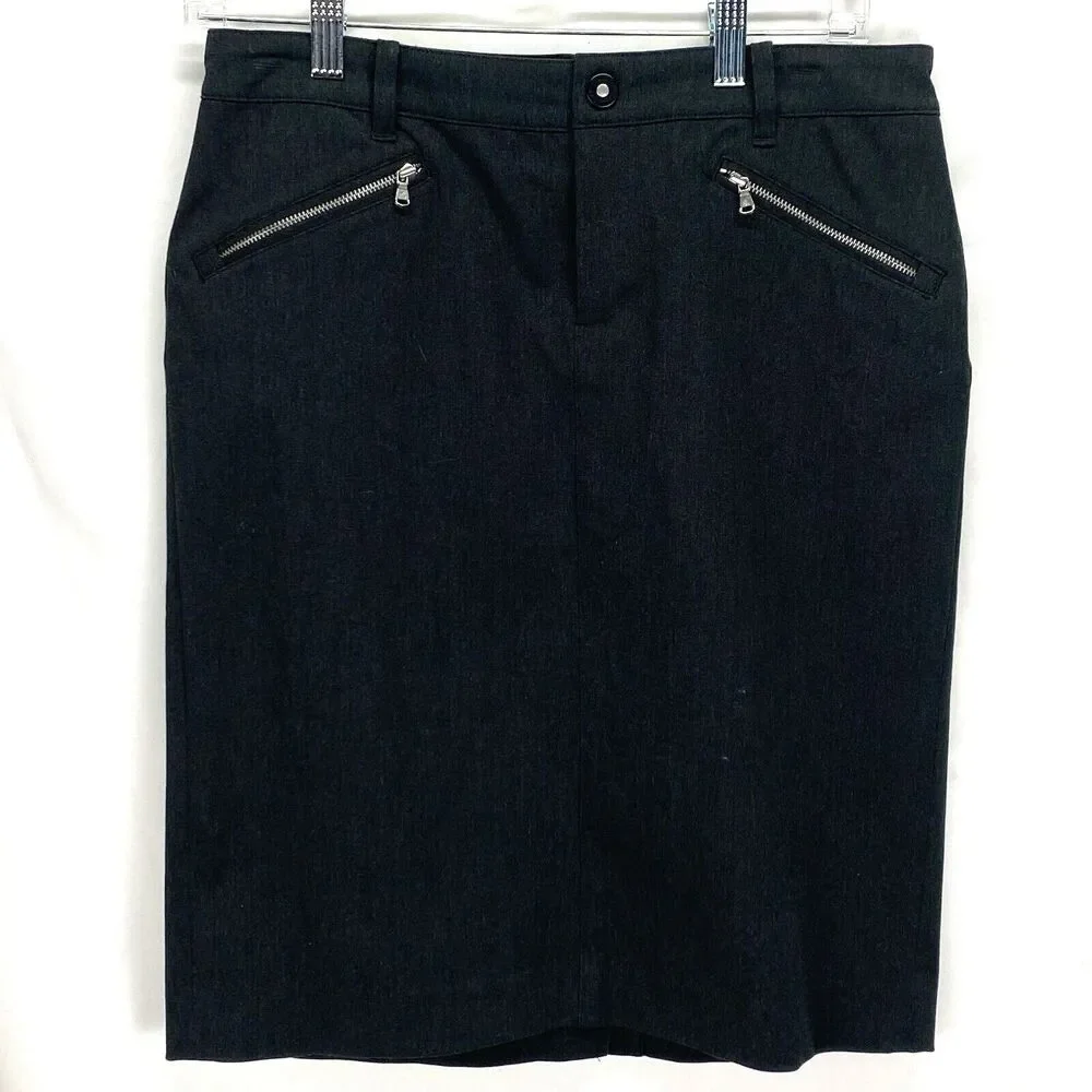 Lauren Ralph Lauren Sz 4 Womens Pencil Mini Skirt Gray Stretch Denim Zip Pockets